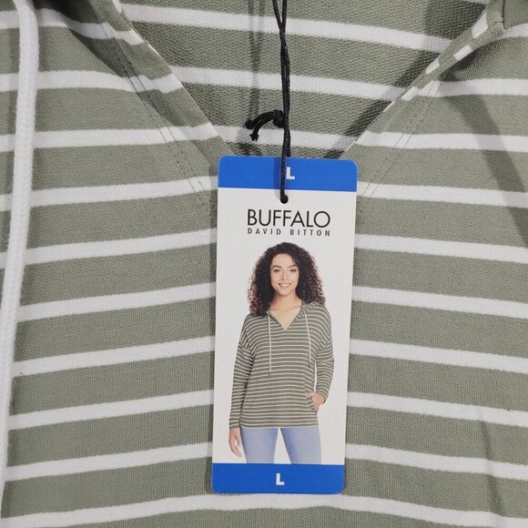NEW Buffalo David Bitton Womens L Striped Long Sleeve Hooded Pullover Top - Picture 7 of 8